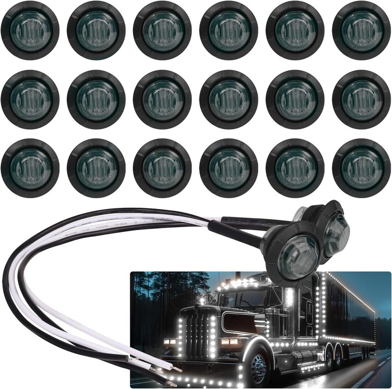 TMH (Pack of 20) 3/4 Inch Smoked Lens White LED DC 12V Round Side Marker Light Indicator Clearance Lamp Bullet Shape Universal for Trailer Truck RV Cab Bus Van Tow Flatbed Pickup Waterproof - Image 1